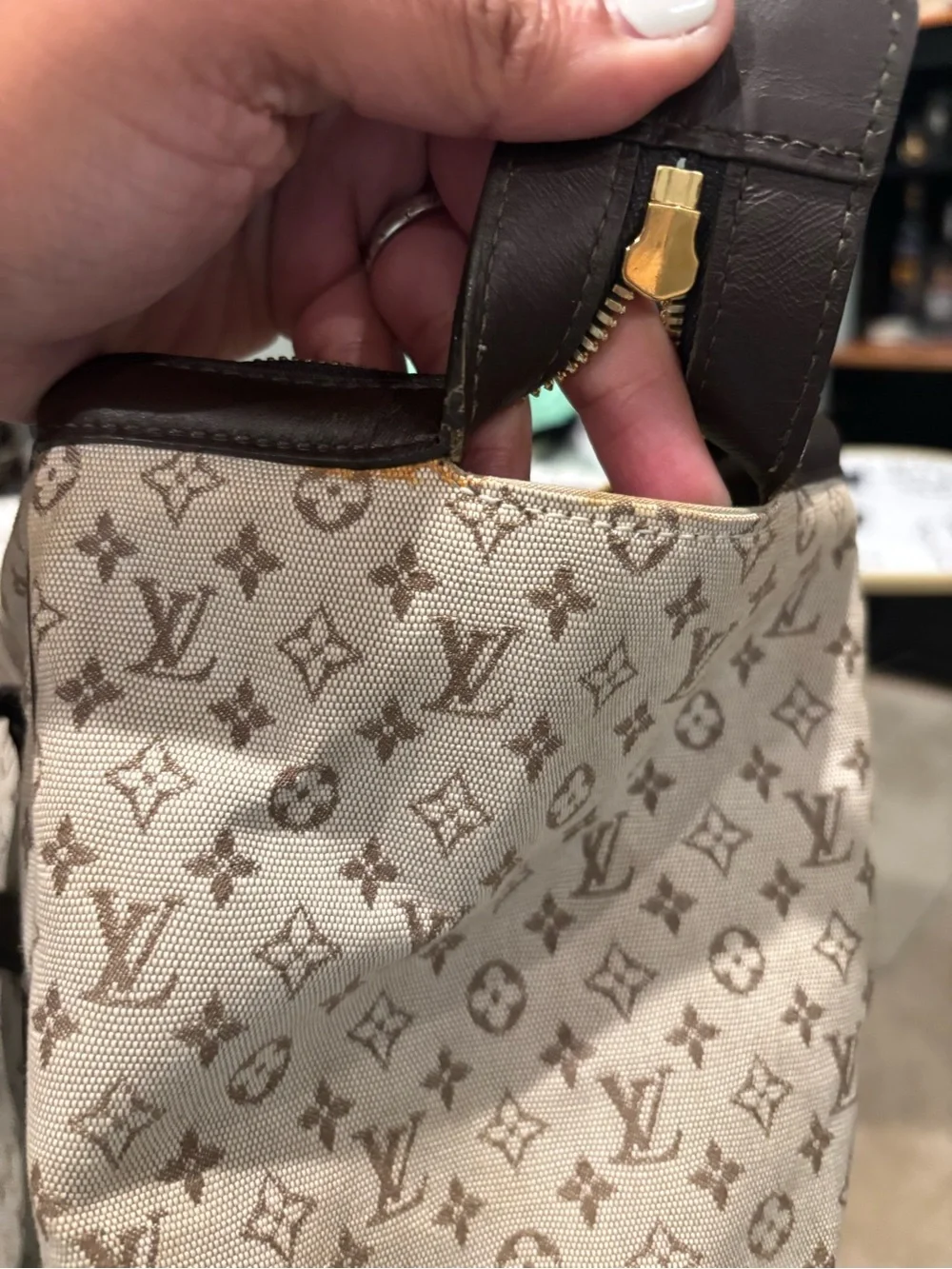 Louis Vuitton Cream Monogram Satchel with Dark Brown Trim